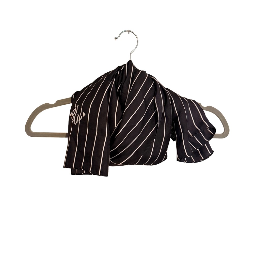 Lauren Ralph Lauren Black White Pinstripe 100% Silk Scarf Preppy Classic